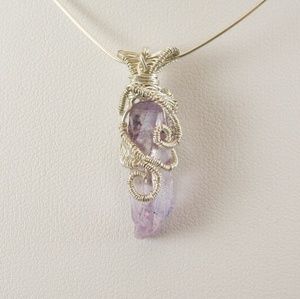Tiny Purple Quartz wire woven pendant